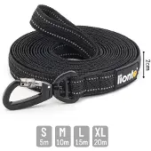 Lionto Trainingslijn lang, antislip grip & reflecterend zwart 10 m