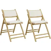 vidaXL Bistrostoelen 2 st inklapbaar met kussens bamboe crèmewit
