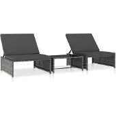 vidaXL Tuinstoelen 2 st verstelbaar met tafel poly rattan grijs