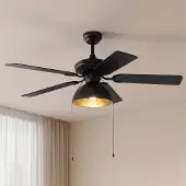 LUCANDE Shamoian plafondventilator met verlichting, stil, Ø 130 cm - , Shamoian, Zwart, Woonkamer, Metaal, Vintage / Retro