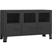 vidaXL Dressoir industrieel 105x35x62 cm metaal en glas zwart