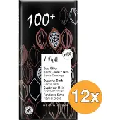 Vivani 12x Chocolade Puur Superieur 100% + Cacao Nibs Bio (80 gr)