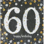Amscan Servetten 60 jaar - 16x stuks - zwart - 33 x 33 cm - confetti - luxe - verjaardag
