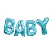Unique - Aluminiumfolie ballonnen blauwe "Baby" letters 2,5 m voor slinger