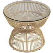 MODFU Buitentafel 60x60x50 cm, PE-rattan met gehard glas, boho design