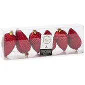 Décoris Dennenappel kerst ornament | | 6 stuks (Rood)