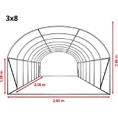 TOOLPORT Tunnelkas 3x8 m, PE-folie, wit