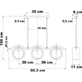 LumenXL Moderne hanglamp met rond smoke glas, 3-lichts - Curvatura