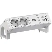 Bachmann DESK2, aluminium, wit, 2x CEE7/3 stopcontacten, 1x USB A/C poort, 22W, 0,2 meter kabel, GST18
