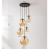 LumenXL 5-lichts hanglamp Marui met amber glazen bollen en gouden accenten