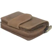 Oi Hunter bruine leren ritsportemonnee Klein / compacte portemonnee met rits voor muntgeld en plek voor veel pasjes / afsluitbaar beursje / RFID safe / bruin / 213H