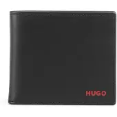 HUGO Leren openklapbare portemonnee met rood logo