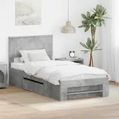 vidaXL Bedframe met hoofdeinde Beton Grijs 80 x 200 cm Bewerkt hout