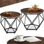 TecTake salontafel set van 2, ruitvormige bijzettafel, industrieel design, voor woonkamer, slaapkamer, kantoor, houten tafelblad, zwart metalen frame (industrieel donkerbruin)
