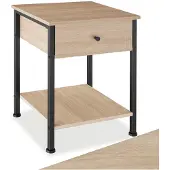 TecTake Bijzettafel met lade en 2 planken - Nachtkastje in industrieel design - Voor woonkamer, slaapkamer, kantoor, hal - Zwart metalen frame - Afmeting (LxBxH) 40 x 40 x 55,5 cm - Lichtbruin