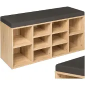 TecTake - Schoenenkast vakkenkast schoenenrek - eikenkleur - met zitkussen - 402076