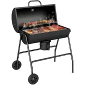MODFU - Houtskoolgrill - Deksel Met Thermometer - Wielen - Zwart Metaal