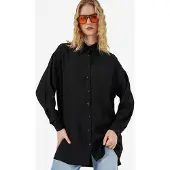 Bigdart Overmaatse Geweven Lange Blouse met Shirtkraag