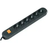 Bachmann SMART stekkerdoos 6x geaard contact, met schakelaar, zwart, 3 m