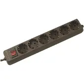Bachmann SELLY stekkerdoos 6x geaard contact, met schakelaar, zwart, 1,5 m