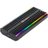 Silverstone Technologie SST-MS13 - USB-C 3.2 Gen2 10 Gbps NVMe / SATA M.2 SSD RGB behuizing, 71175, Sc (M.2 2280), Harddisk behuizing, Zwart