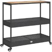 vidaXL Bartrolley 3-laags poly rattan en massief acaciahout zwart