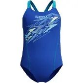 Speedo Medley Logo Medalist Meisjes Sportbadpak - Badpak Meisjes met Stretch - Vormvast Zwempak Meisjes - Sportbadpak Meisjes met Medalist-bandjes - Blauw/Paars - 128