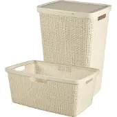 Curver Jute Wasmand met deksel 58L + Wasmand 46L - Gebroken Wit