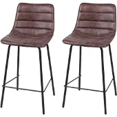 AC-DÉCO “BROOKLYN” SET VAN 2 BARSTOELEN IN LEDERLOOK MAHONIE 44X47XH66/95CM