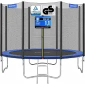 Songmics Trampoline met met veiligheidsnet beklede stangen, Nieuw blauw / 366 cm