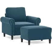 vidaXL Fauteuil met voetenbank 60 cm fluweel blauw