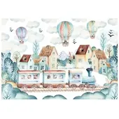 WALLARENA - Fotobehang - 150x105 cm - Scandinavisch kinderthema met trein en ballonnen