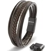 SERASAR Lederen Armband Heren [Braid] - Bruin 19cm - met Sieradendoosje