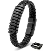 SERASAR Lederen Herenpolsbandje [Helix] - Zwart 17cm - Geweldig-Idee