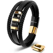 SERASAR Lederen Herenarmband [Glory] - Goud/Zwart 17cm - Premium Tienersieraden