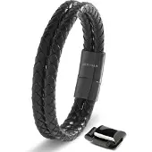 SERASAR Leren Armband Heren [Double] - Zwart 23cm - Cadeau-Idee Vriendje