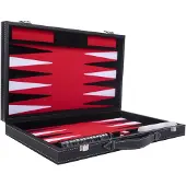 Engelhart Backgammon 15 inch - Rood, Zwart & Wit Ingelegd Bord - Luxe Kunstlederen Koffer met Handvat -