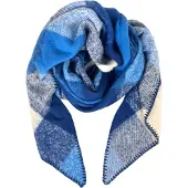 Kumixi Sjaal 'Karo' ecru / azuur / donkerblauw