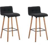 CLP Set van 2 barkrukken Lincoln, bekleed met stof, met rugleuning en voetsteun | Kleur: zwart, frame: naturel