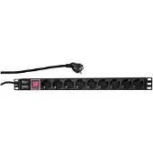 Logilink PDU9C02 19 inch Stekkerdoos voor patchkast 1 HE Geaarde contactdoos Met schakelaar Zwart
