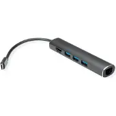 Roline USB-C naar HDMI, 3x USB-A en RJ45 adapter met DP Alt Mode (4K 30 Hz) / zwart - 0,10 meter