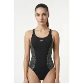 Speedo Placement Medalist 1 Piece Dames Sportbadpak - Badpak Dames met Stretch - Vormvast Zwempak Dames - Sportbadpak Dames met Medalist-rug - Zwart/Groen - 42