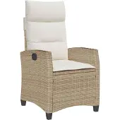 vidaXL Tuinstoel met bijzettafeltje, verstelbaar, beige, polyrotan