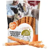 Duvo+ duvoplus meat! snack kip&runderhuid sticks voor honden L-25cm-1kg