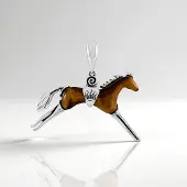 Cavill - Zilveren hanger 925 Sterling Zilver - 10,755 ct Tijgeroog Fancy Cabochon - Paard design - Geoxideerd Natuursteen Sieraad