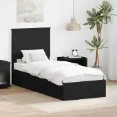 vidaXL Opbergbed met lade met opslag Zwart 75 x 190 cm Bewerkt hout