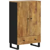 vidaXL Hoge kast met lade 60x33x100 cm massief mangohout en ijzer