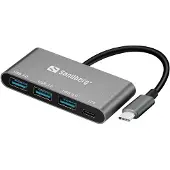 Sandberg USB-adapter - - USB-C naar 3 x USB 3.0 - Kleur Grijs - Meervoudige aansluiting - Compatibel met computer
