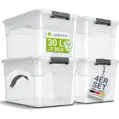 Juskys Opbergbox / Opslagdoos 30 L - Kunststof - 4-Delig - Incl. Deksel