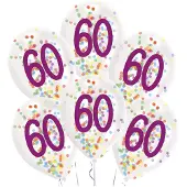 Magni Ballonnen Confetti 60 Jaar 27,5 Cm Latex Wit 6 Stuks